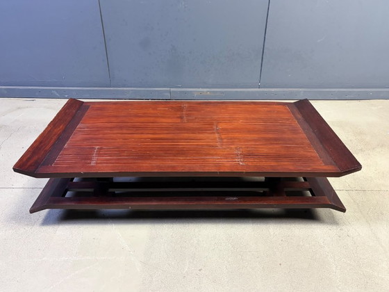 Two-Tiered Pagoda Wabi Sabi Style Coffee Table in Wood and Bamboo 1970s (photo 2 of 10)
