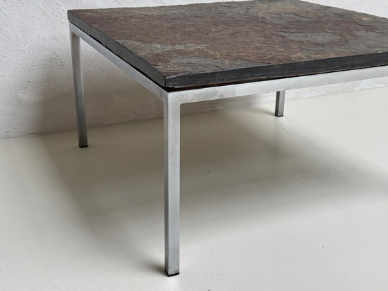 Image 1 of Mid-Century coffee table with stone top and chrome base
