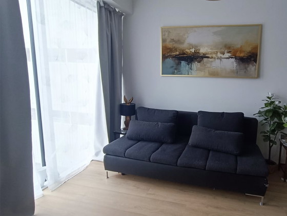 Image 1 of Abstract Lake with Gold Frame 75 x 150 cm