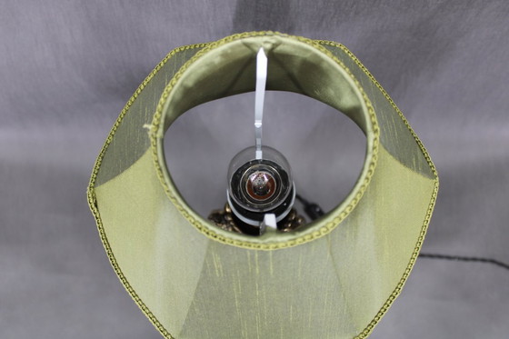 Image 1 of 1940s Restored Brass and marble Table Lamp with Fabric Shade