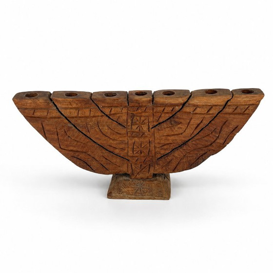 Vintage Menora (7-armig) / Kandelaar in brutalistisch design / Volkskunst – Decoratieve objecten, Wood (photo 3 of 11)
