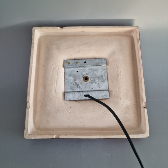 Image 1 of Vintage Square Red Wall Lamp: Ceramic Wall Lamp with Orange/Red Glaze, Germany 1970s - Hustadt Leuchten