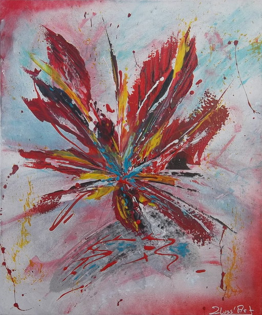"BRASIER FLORAL" - Een explosie van kleuren door 2LUSS'ART. Uniek werk in 10F formaat (46x55 cm), acrylverf.