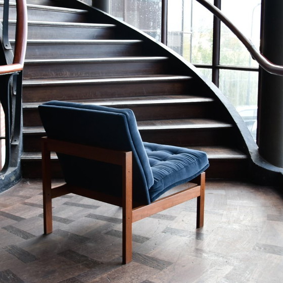 Set of 3 Teak Easy Chairs Ole Gjerlov Knudsen & torben Lind, France & Søn, Armchairs, Textile, Blue (photo 6 of 14)