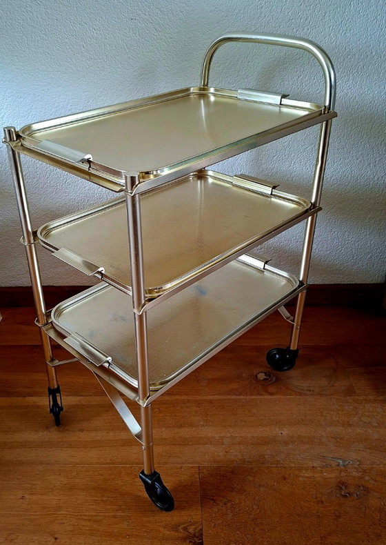 Servierwagen im Hollywood-Regency-Stil. – Aluminium – Englisch – Stijl  Kaymet en Woodmet. (photo 4 of 13)