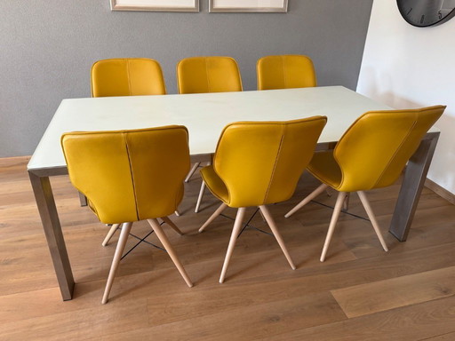 Set da pranzo Bert Plantagie: tavolo in vetro + 6 sedie in pelle