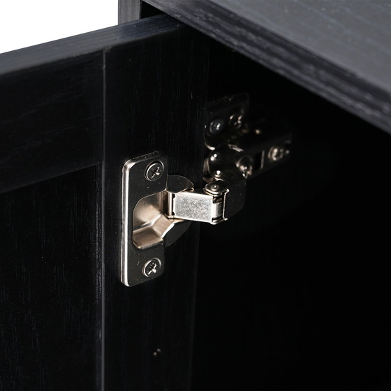 Image 1 of Credenza nera Urban Meuble con ante in vetro in rattan, anta semicircolare 160*40*80cm VELZU