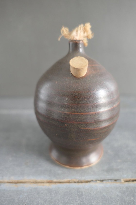 Image 1 of Vintage Set of 3 Ceramic Oil Lamps in Brown Shades