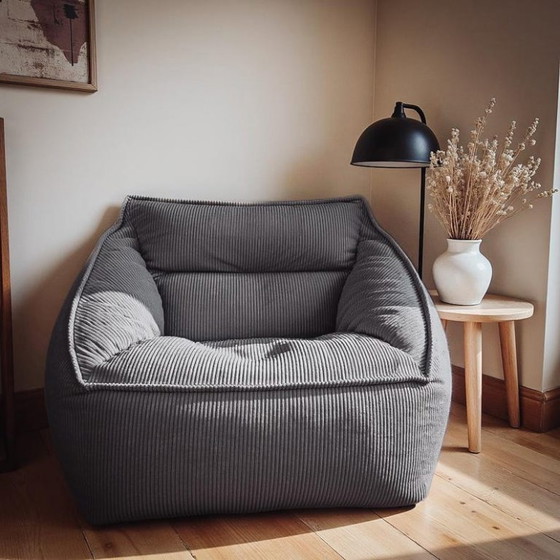 Image 1 of Luxury Living Room Bean Bag Sofa in Premium Corduroy - Designer XXL Bean Bag with Filling Included - Modern Bean Bag Chair