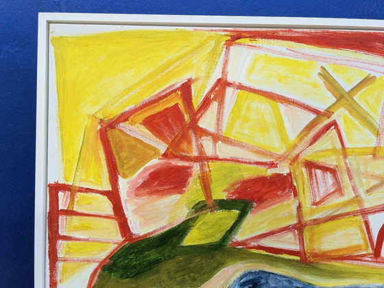 Image 1 of VIS TOWN CROATIA ABSTRACT ACRYLIC PAINTING ON CANVAS SIGNED FRAMED 43x53cm