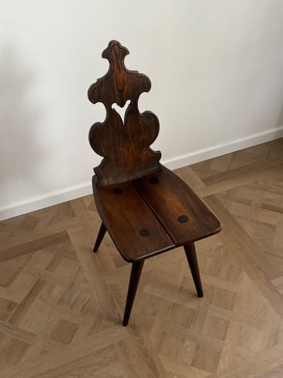 Image 1 of Set Of 4 Vintage Brutalist Tyrolean Chairs (1950s–60s, Solid Oak)