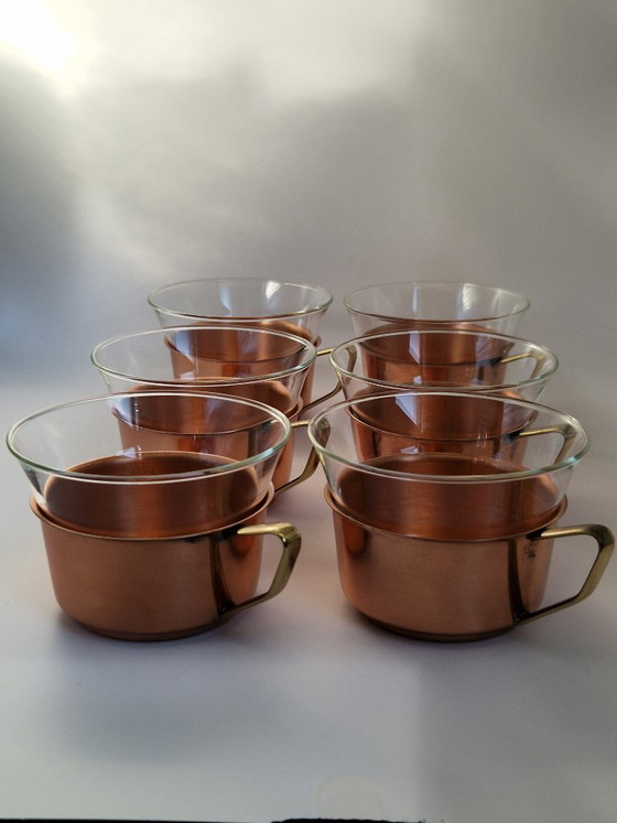 Image 1 of Tea Glasses in copper baskets.Schott&Mainz Germany.