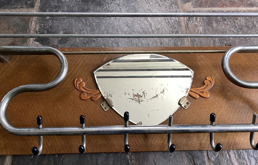 Vintage coat rack with chrome tube and mirror