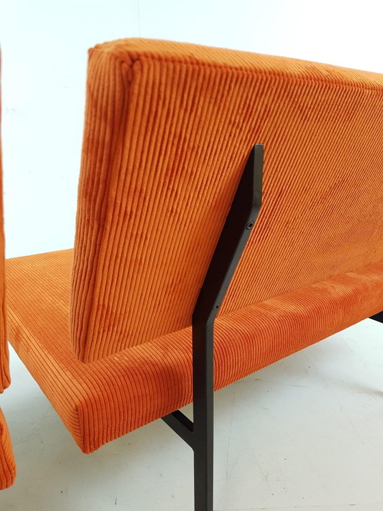 2 Vintage Bankjes Pastoe | Oranje Rib Love Seats Orange – Fauteuils, Metal, Textile (photo 11 of 13)