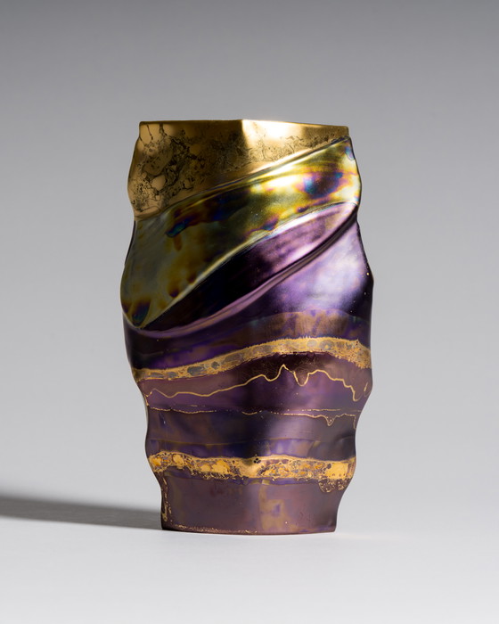 Image 1 of Porcelain Vase Duo by Johan van Loon × Helmut Drexler for Rosenthal Studio Linie Hand-painted Eosin-glazed 