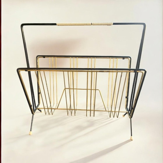 Image 1 of Filigree Mid - Century brass magazine rack 1950-1960s