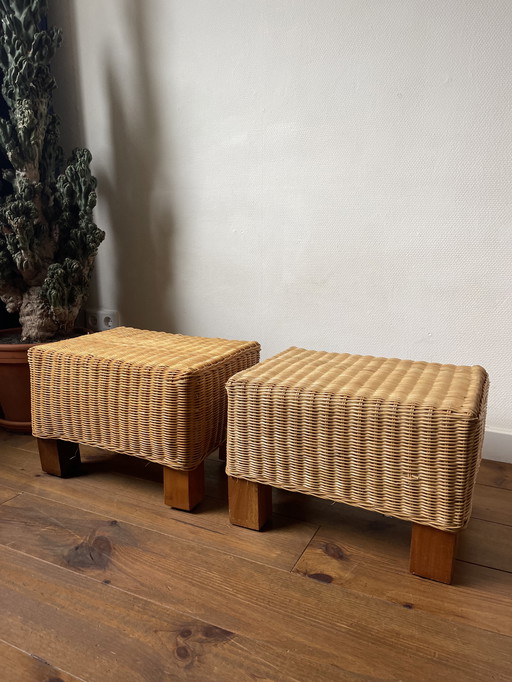 Juego de 2 reposapiés vintage de ratán