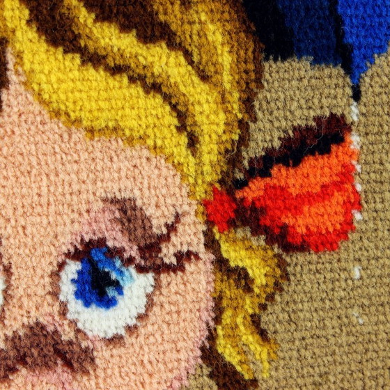 Image 1 of Large Vintage Tapestry Of Cartoon Girl In Frame, Czechoslovakia 1970s