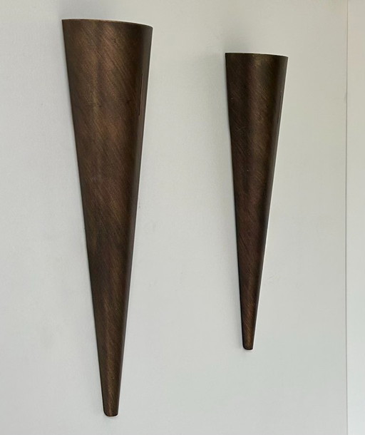 Pair of vintage sconces, brown patinated metal, France, 1970