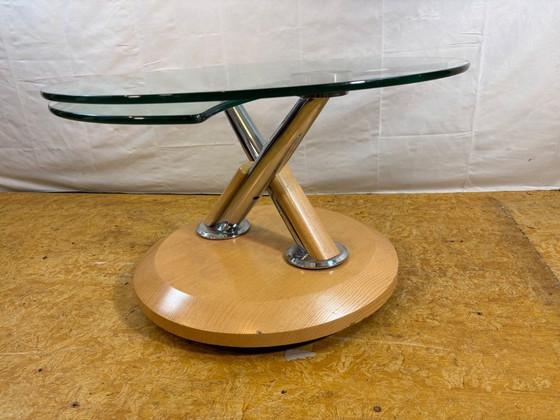 Image 1 of Table basse pivotante Vintage Tokyo Twist – Plateau en verre extensible – Design moderne du milieu du siècle. Affirmez votre sty