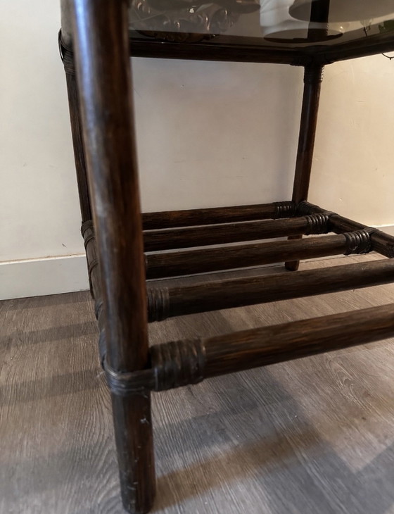 Table d'appoint vintage en rotin, Tables d'appoint, Verre, Marron (photo 3 sur 5)