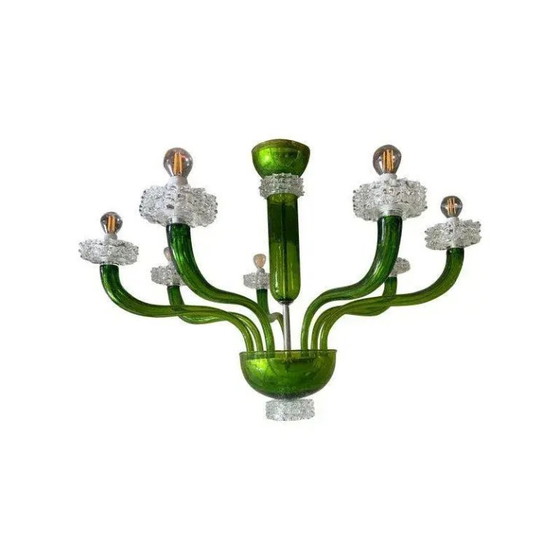 Image 1 of Groene Murano glazen kroonluchter met transparante rostrato boubeches van Simoeng
