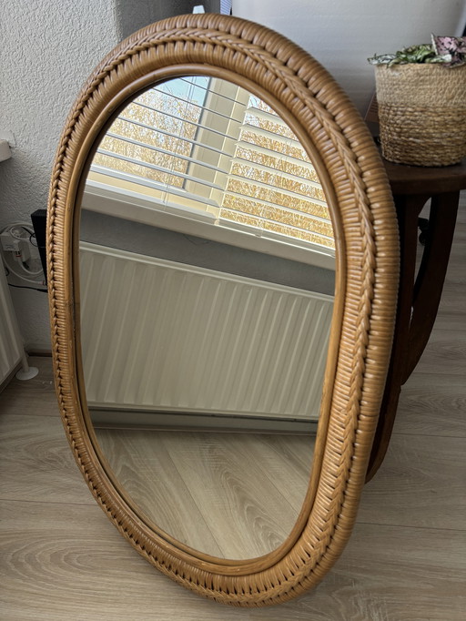 Mirror 85 x 62 cm Vintage With Hard Rattan Wicker Frame