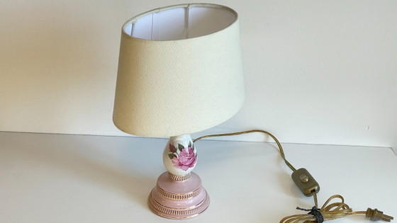 Image 1 of Ceramic Lamp, Italy, Roses and Gold