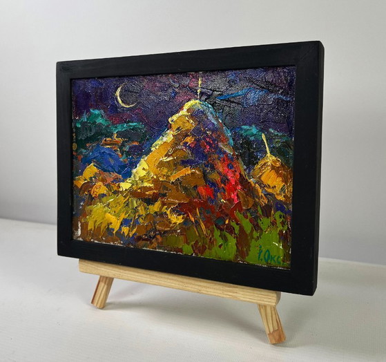 Image 1 of Original Oil Painting Colorful Summer Landscape Night tale in silver reflections