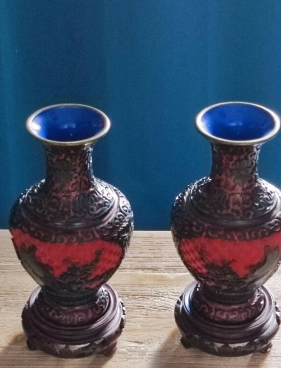 Image 1 of Cinnabar vase duo