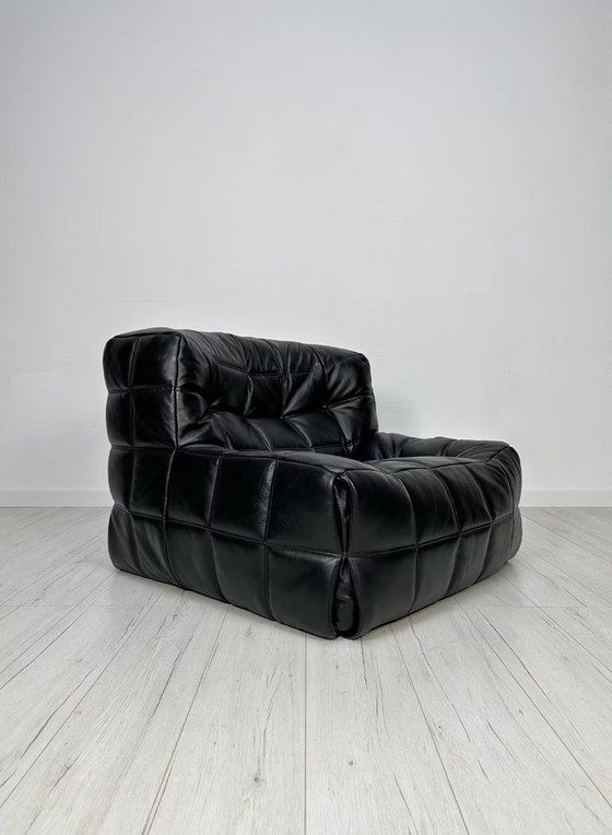 Image 1 of Vintage Leather ‘Kashima’ 1-Seater + Ottoman by Michel Ducaroy for Ligne Roset 80s