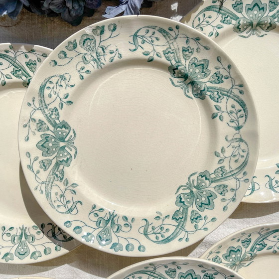 Set of 6 Antique Small Ironstone Plates "Figuig" – Longchamp 19th Century – Crockery, Vintage (photo 6 of 13)