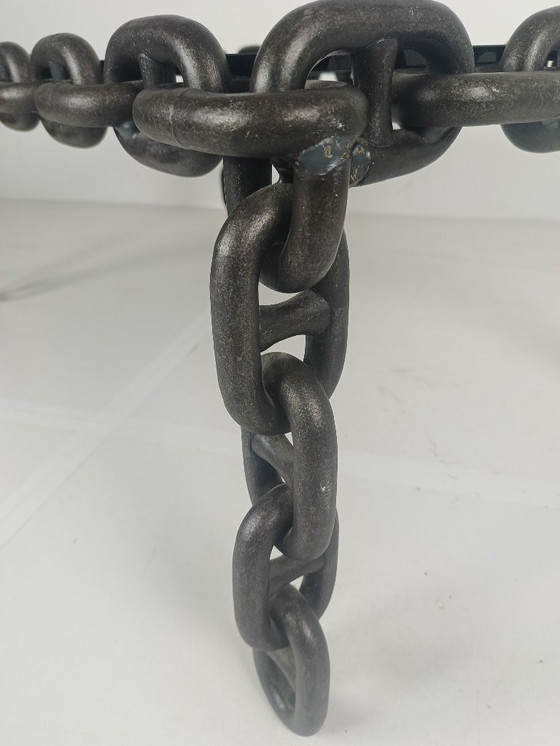 Image 1 of Vintage Brutalist Zwart IJzeren Ketting Salontafel met Origi