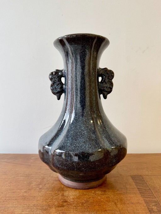 Chinese Studio Pottery Vase with Flambe Glaze