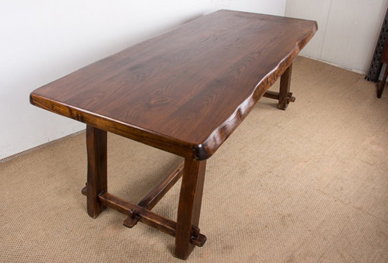 Image 1 of Large Brutalist style dining table, farmhouse style, in solid elm in the style of Olavi Hanninen 1960.