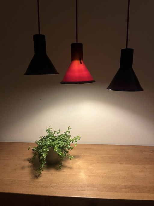 Vintage Holmegaard P&T pendant set of 3 - Michael Bang - Danish design lamp