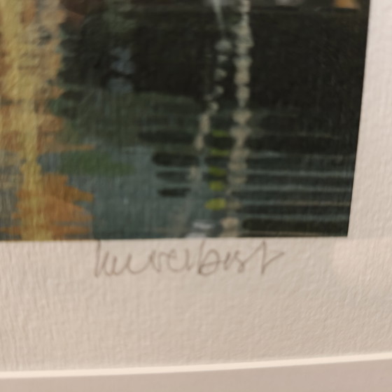 Image 1 of Gesigneerde en genummerde kunstprint – Luc Verbist (12/100) – Vlaams landschap met brug