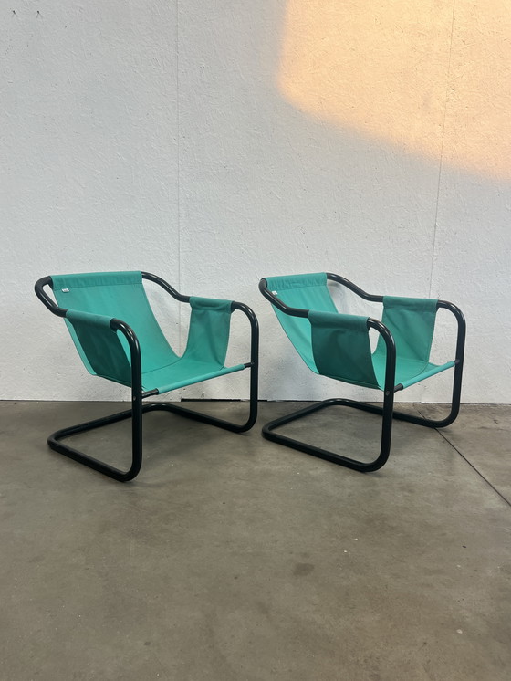 Image 1 of Zwei dänische Vintage-Sessel, Xcol, schwarzer Stahl mit grünem Stoff, 1980er Jahre