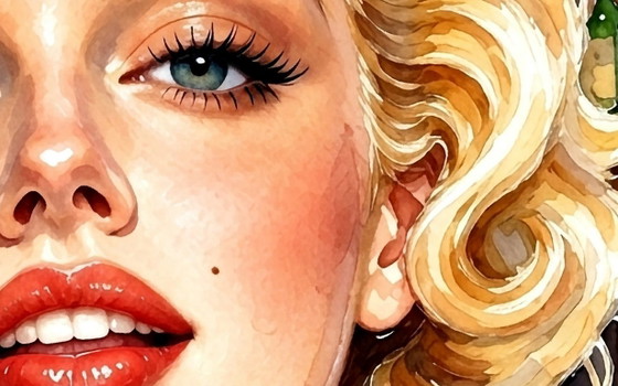 Peinture Aquarelle Marilyn Monroe - (60x60 Cm), Peintures et dessins, Toile, Multicolore (photo 2 sur 5)