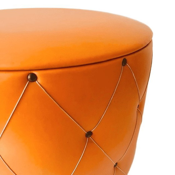Image 1 of Vintage mid-century poef oranje skai 1960's