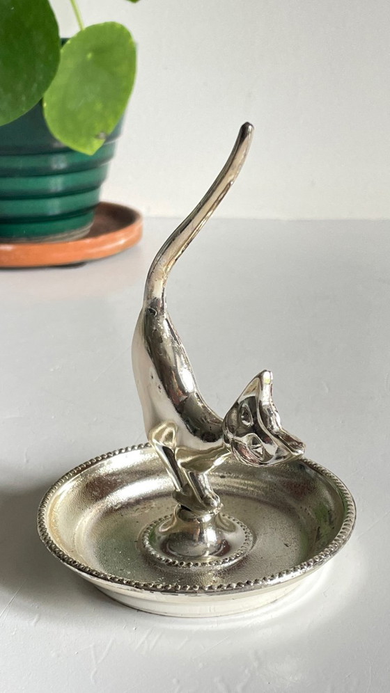 Image 1 of Zilverkleurig metalen katten sieradenbakje