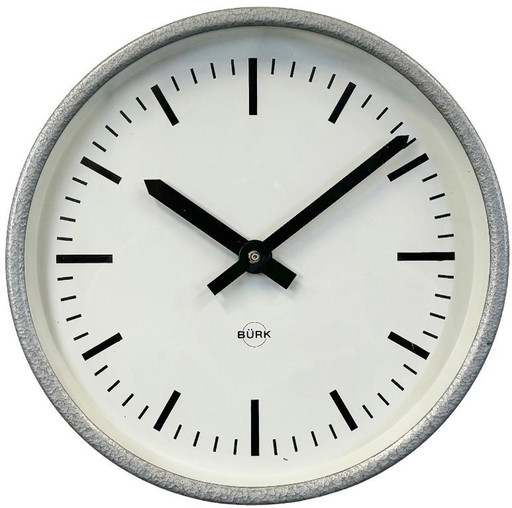 Grey Industrial Wall Clock from Burk, 1970s