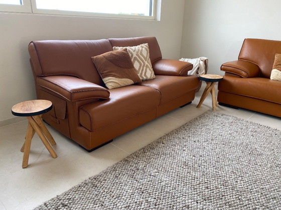 Image 1 of 2x Leather sofa 2.5 seats Rivet-Lozano