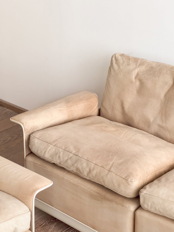 Image 1 of Mid-Century Modern Lounge Sofa, Armchair and Table, Sofa Set in Glass Fiber and Suede by Dieter Rams for Vitsoe, Germany, 1960s,