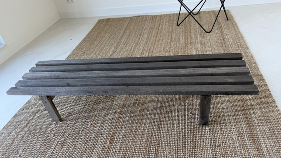 Image 1 of Lange teakhouten bank uit het midden van de eeuw - -teakhout -Scandinavisch design - jaren 60