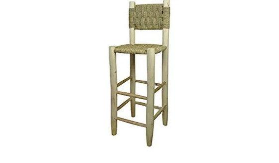 Taburete marroquí hecho a mano 100cmx35x35 – Taburetes de bar, Cuero, Madera, Bohemian (photo 8 of 8)