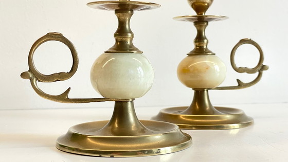 Image 1 of Candelieri vintage in onice, marmo e ottone