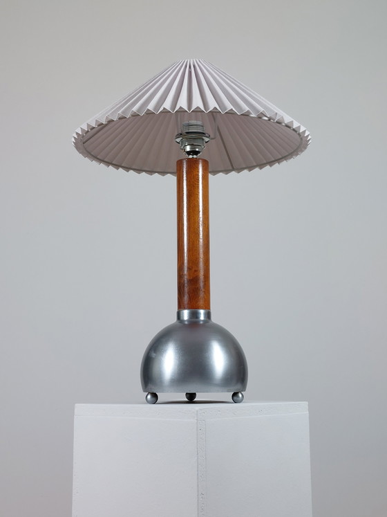 Image 1 of Vintage mid-century unique table lamp with ball base, Art Deco Revival style