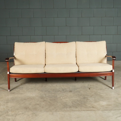 Vintage driezits bank – mahoniehout – jaren 60/70