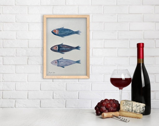 Aquarelle Sardines A4